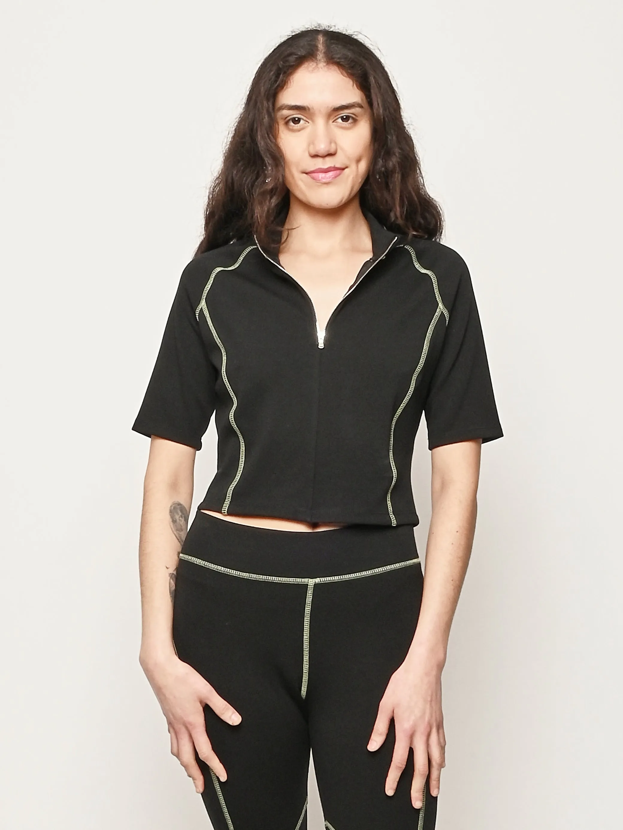 Black/Pistachio Cropped S/S Scuba Top sold by Frances May Houseline product image thumbnail 2