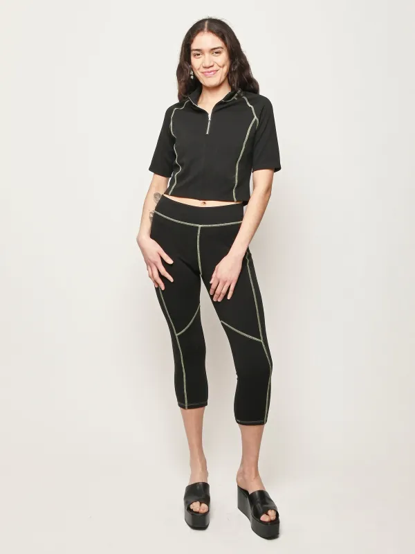 Black/Pistachio Cropped S/S Scuba Top made by NOMIA