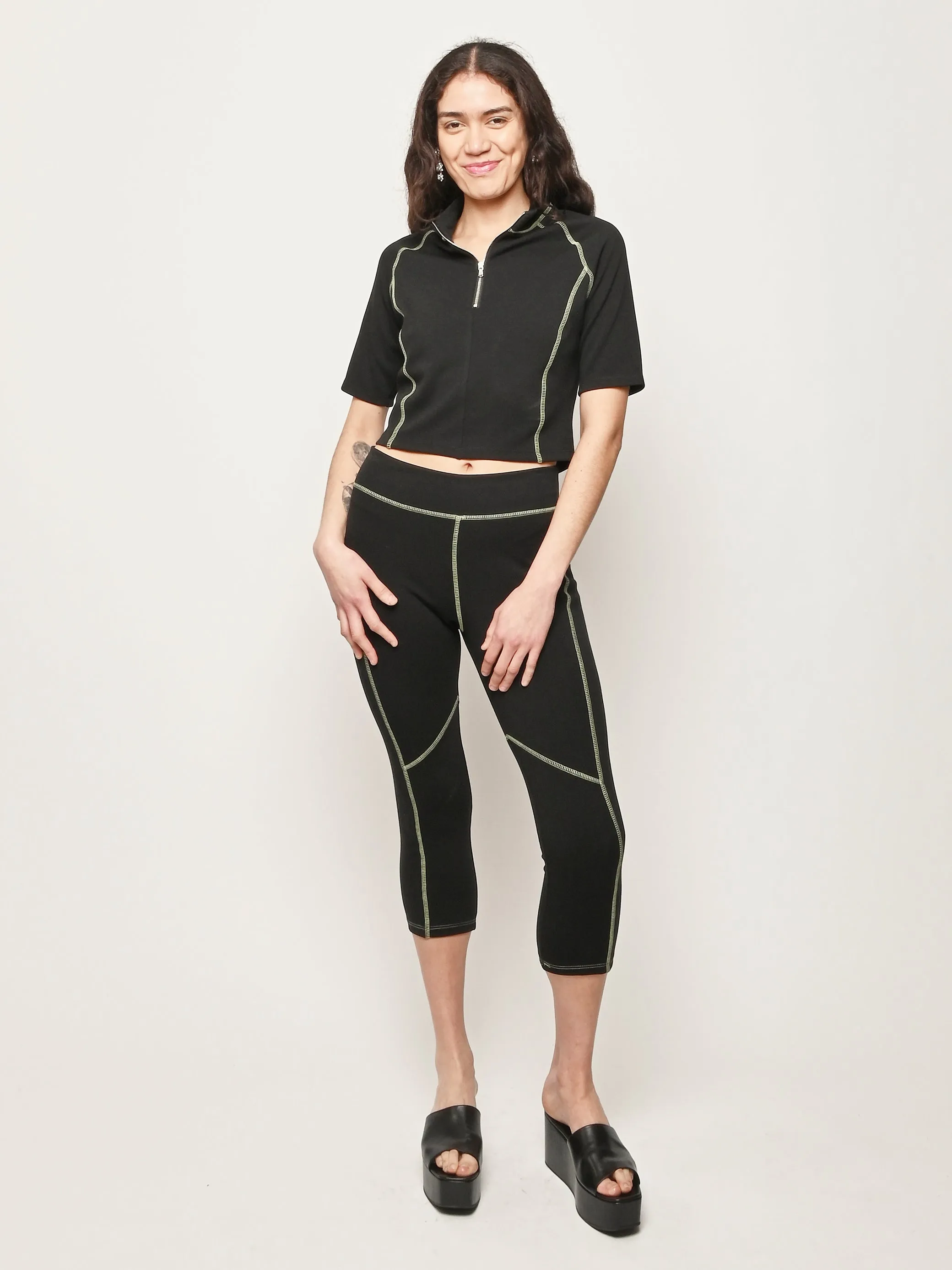 Black/Pistachio Cropped S/S Scuba Top sold by Frances May Houseline