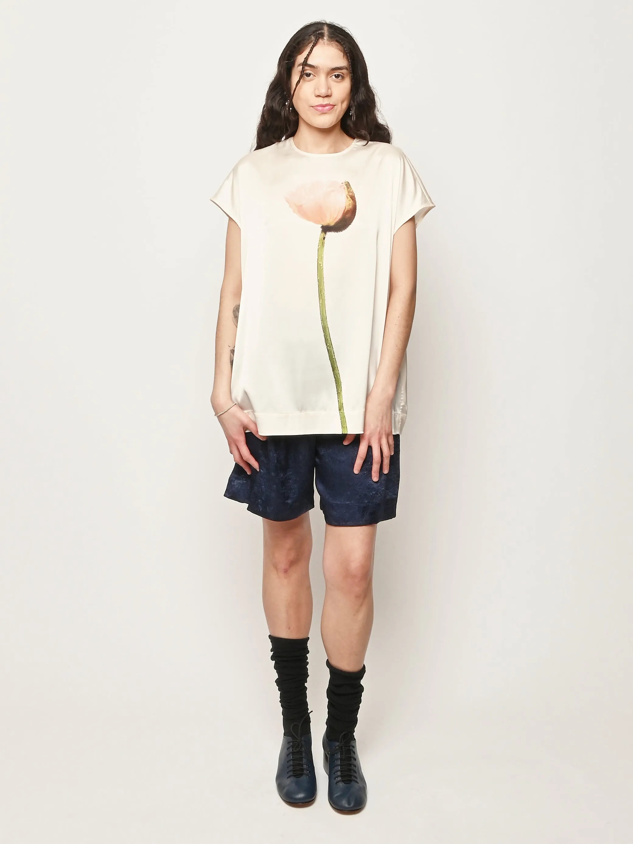 Cream Poppy Motif Smock Top sold by Frances May Houseline
