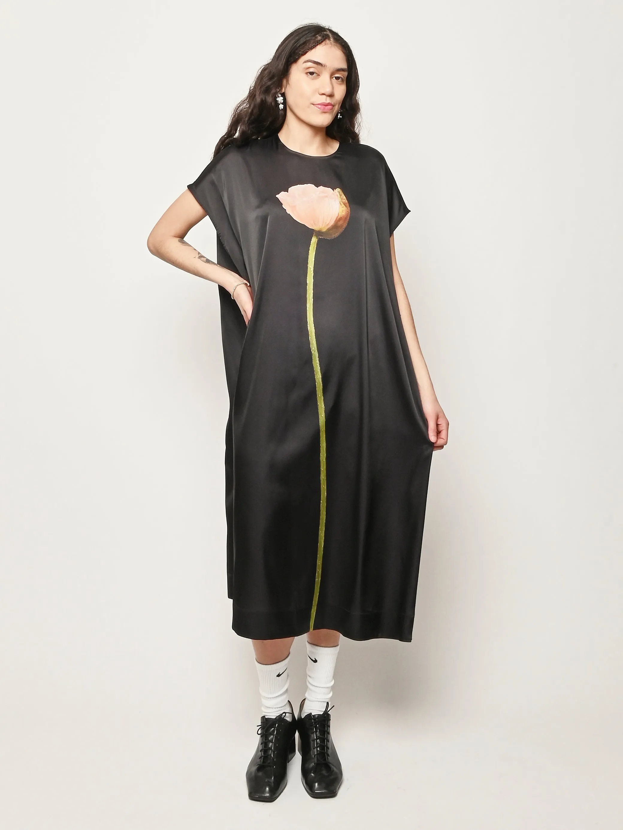 Black Poppy Motif Smock Dress sold by Frances May Houseline product image thumbnail 2