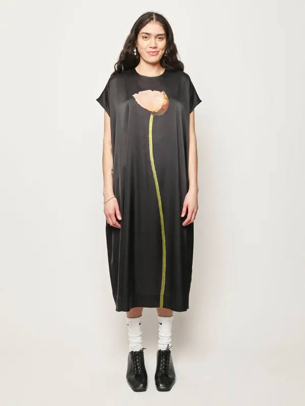 Black Poppy Motif Smock Dress made by Simone Rocha