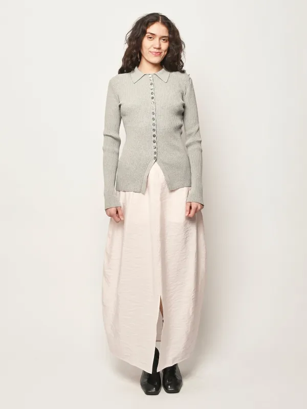 Light Grey Melange Elongated Rib Cardigan made by Rohe