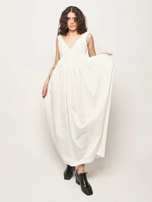 Off White Sculptural Textured Cotton Dress made by Rohe