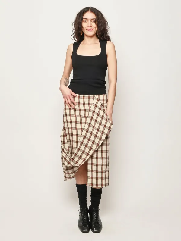 Red Table Check Draped Skirt made by Rohe