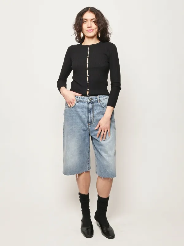 Black Wavy Rib Cardigan made by Sayaka Davis