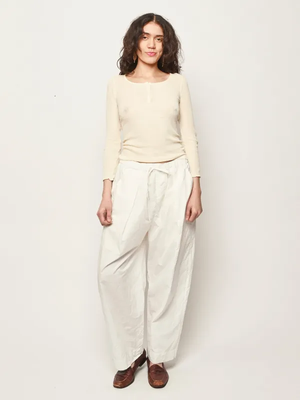 White Tucked Pull-On Pants made by Sayaka Davis