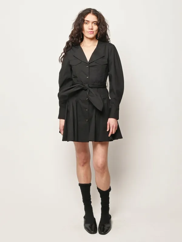 Black Stretch Cotton Mini Shirt Dress made by Ganni