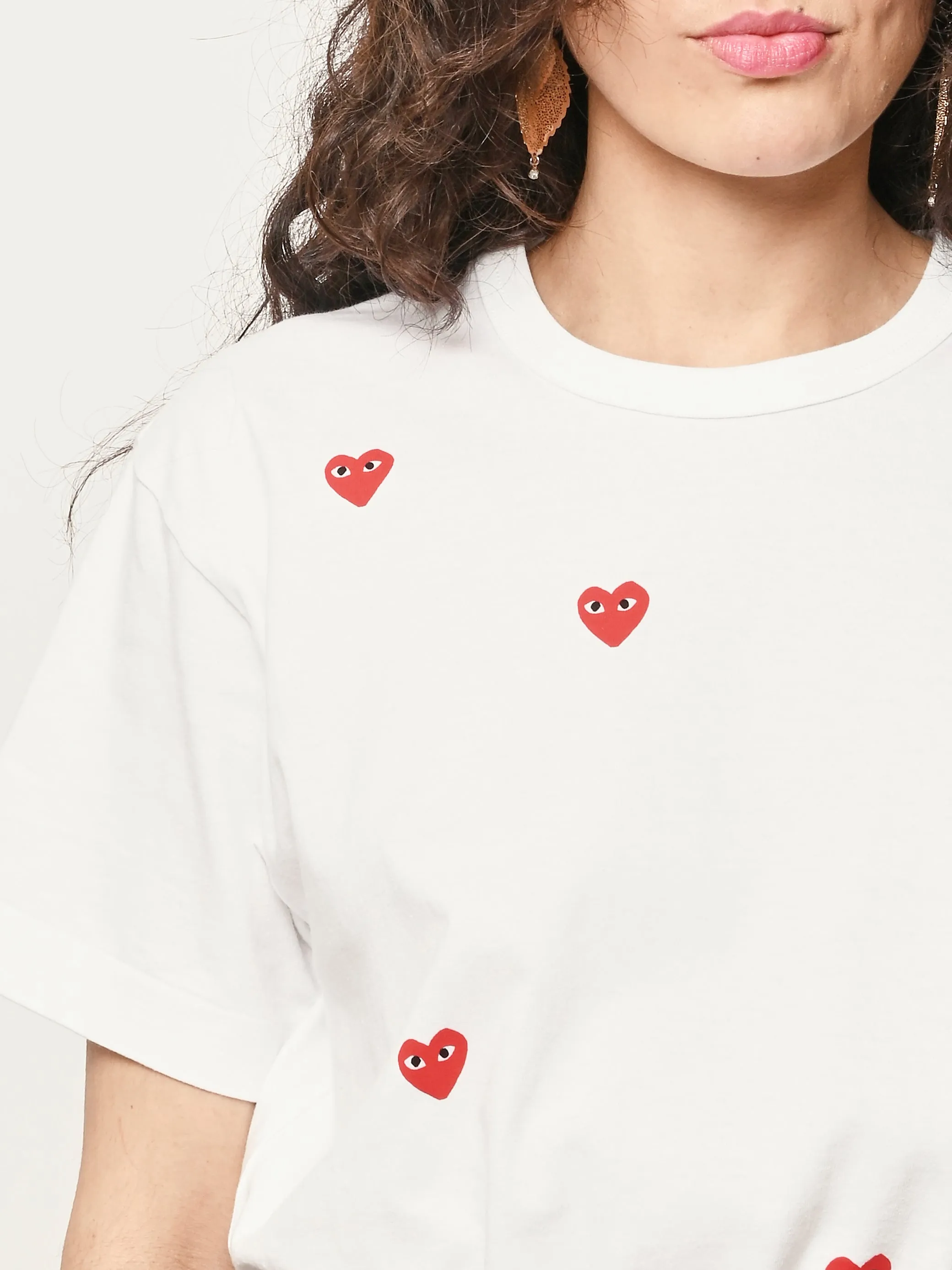 White w/ Red Hearts T-Shirt sold by Frances May Houseline product image thumbnail 3