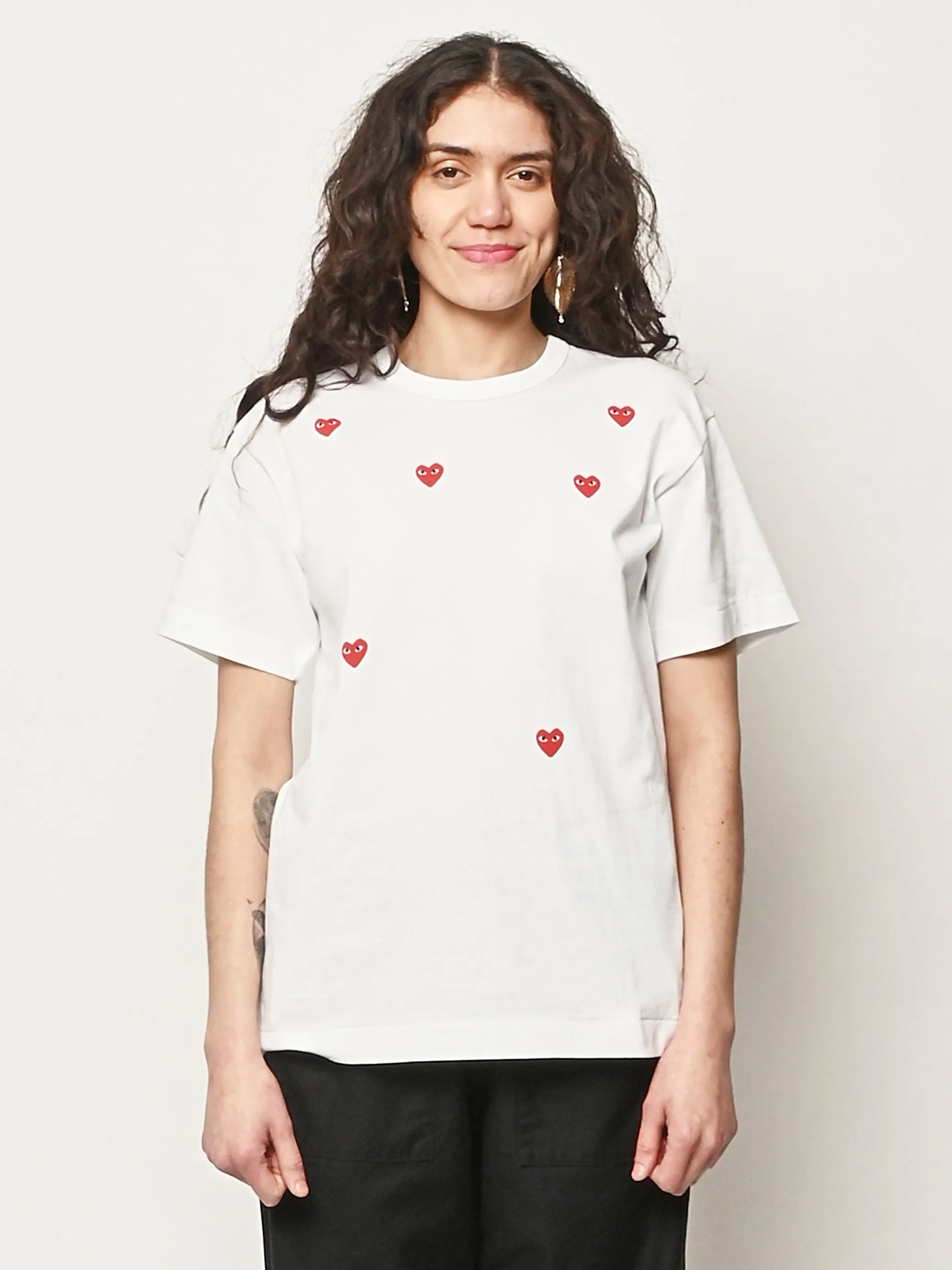 White w/ Red Hearts T-Shirt sold by Frances May Houseline product image thumbnail 2