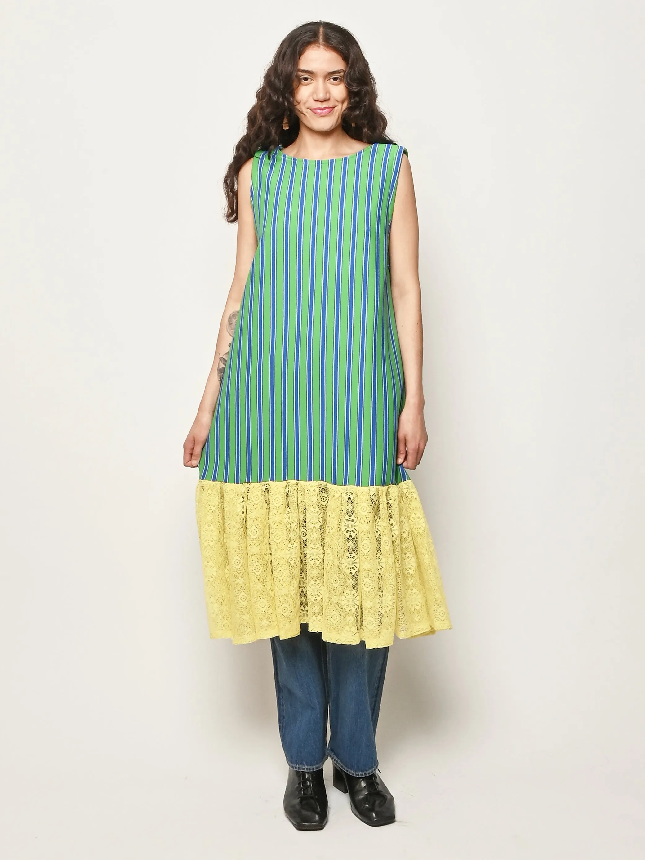 Green/Blue/Yellow Stripe Lace Dress sold by Frances May Houseline product image thumbnail 2