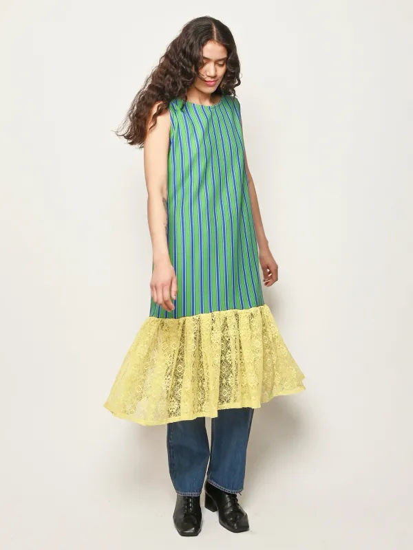 Green/Blue/Yellow Stripe Lace Dress made by Frances May Houseline