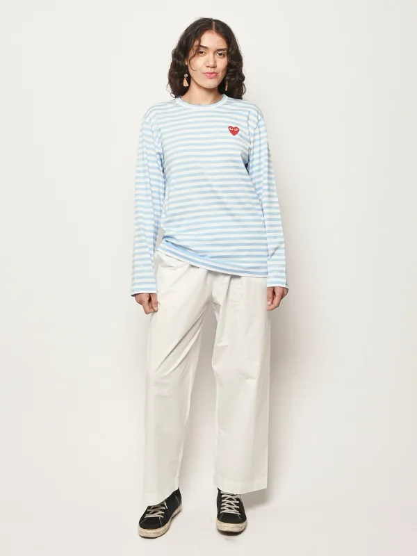 Blue W/Red Emblem L/S T-Shirt made by Comme des Garcons PLAY