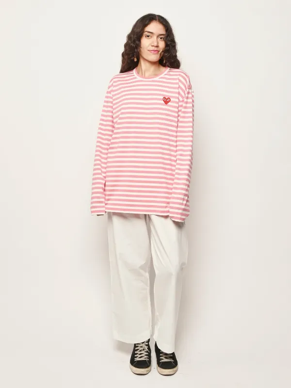 Pink W/Red Emblem L/S T-Shirt made by Comme des Garcons PLAY