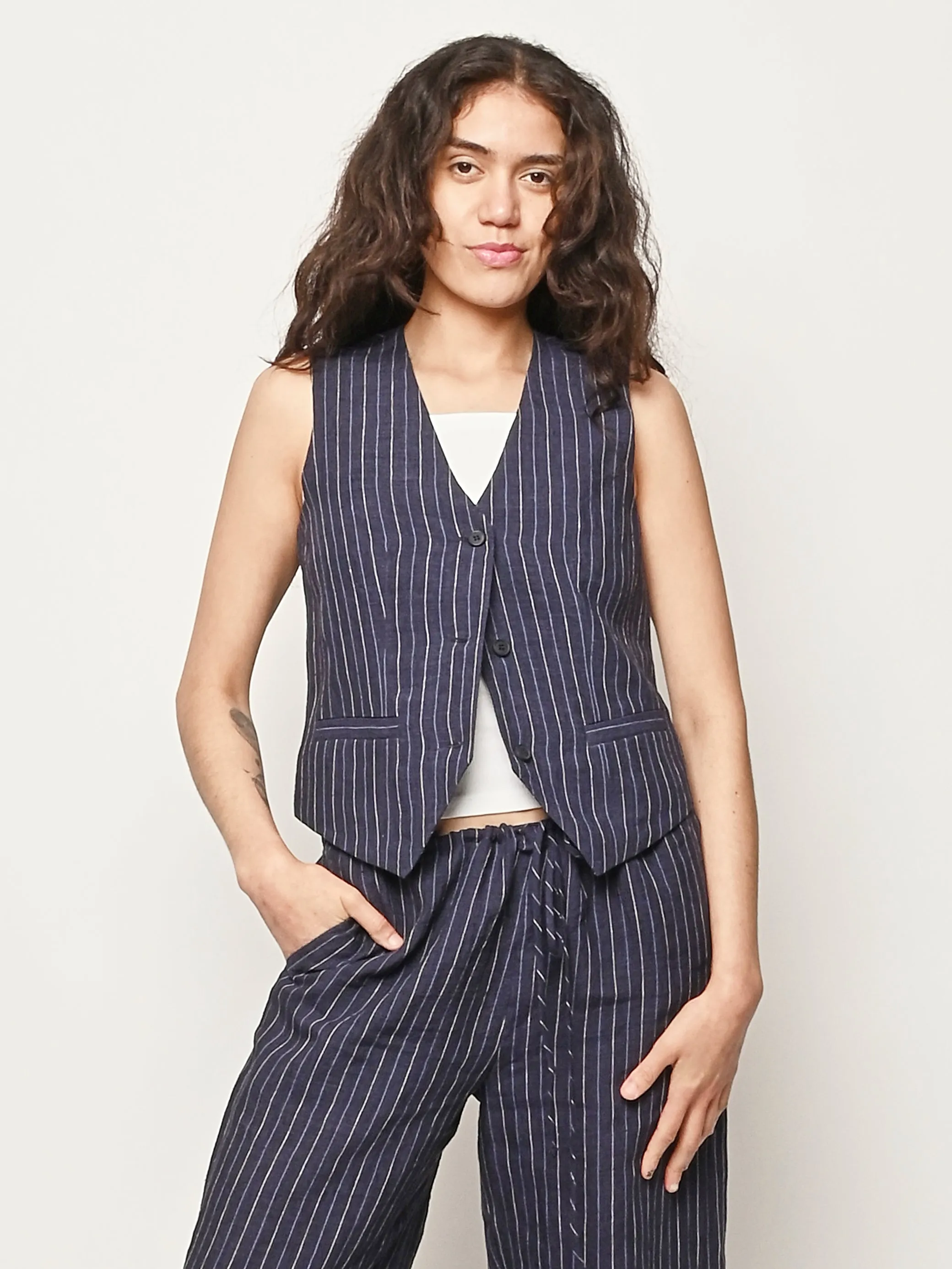 Navy Pinstripe Martin Vest sold by Frances May Houseline product image thumbnail 2