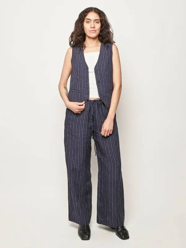 Navy Pinstripe Martin Vest made by No. 6
