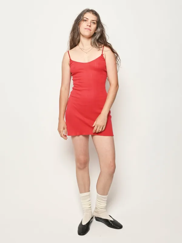 Cherry Red Pointelle The Cami Slip made by Frances May Houseline