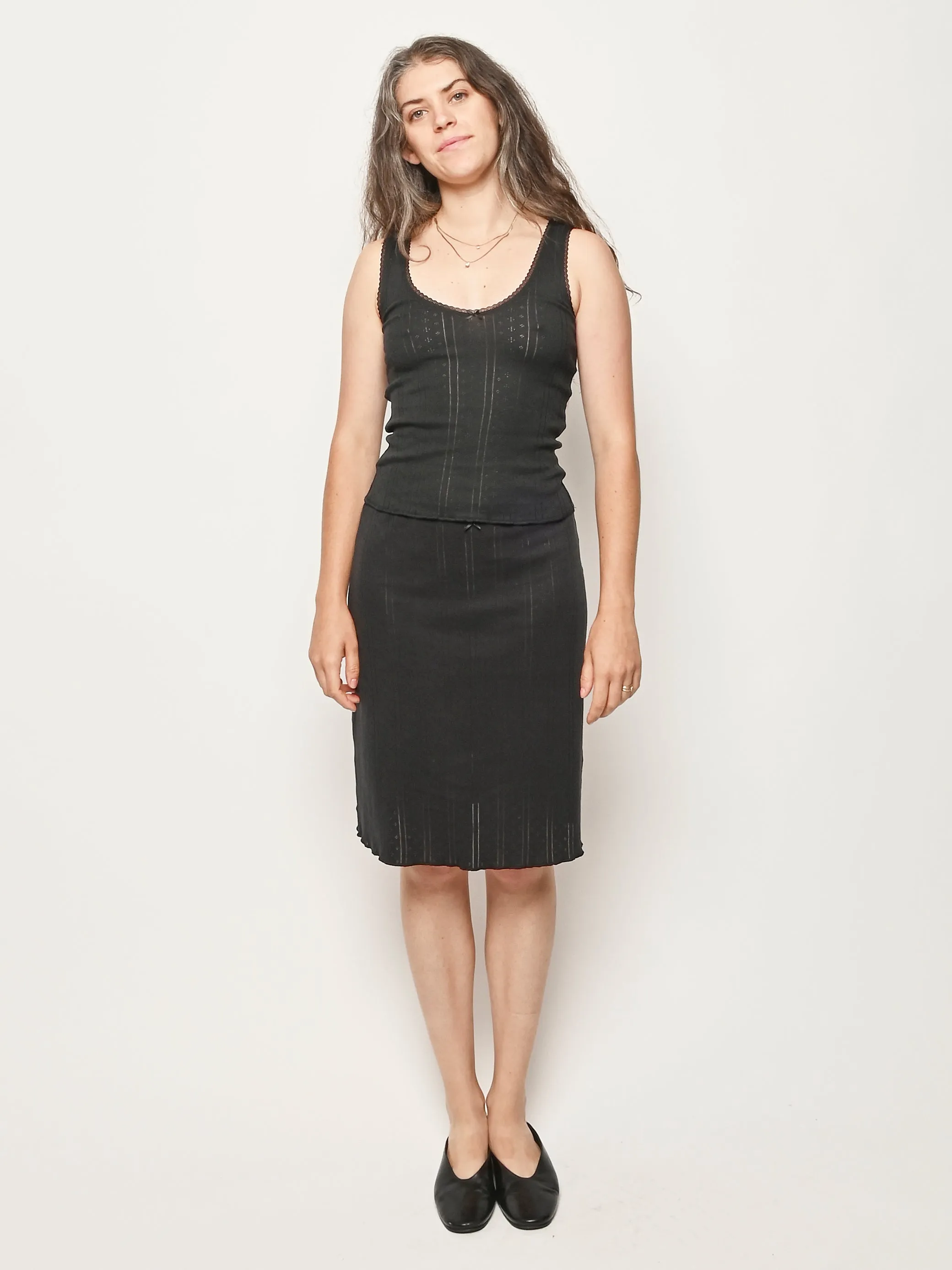 Black Pointelle The Scoop Tank sold by Frances May Houseline