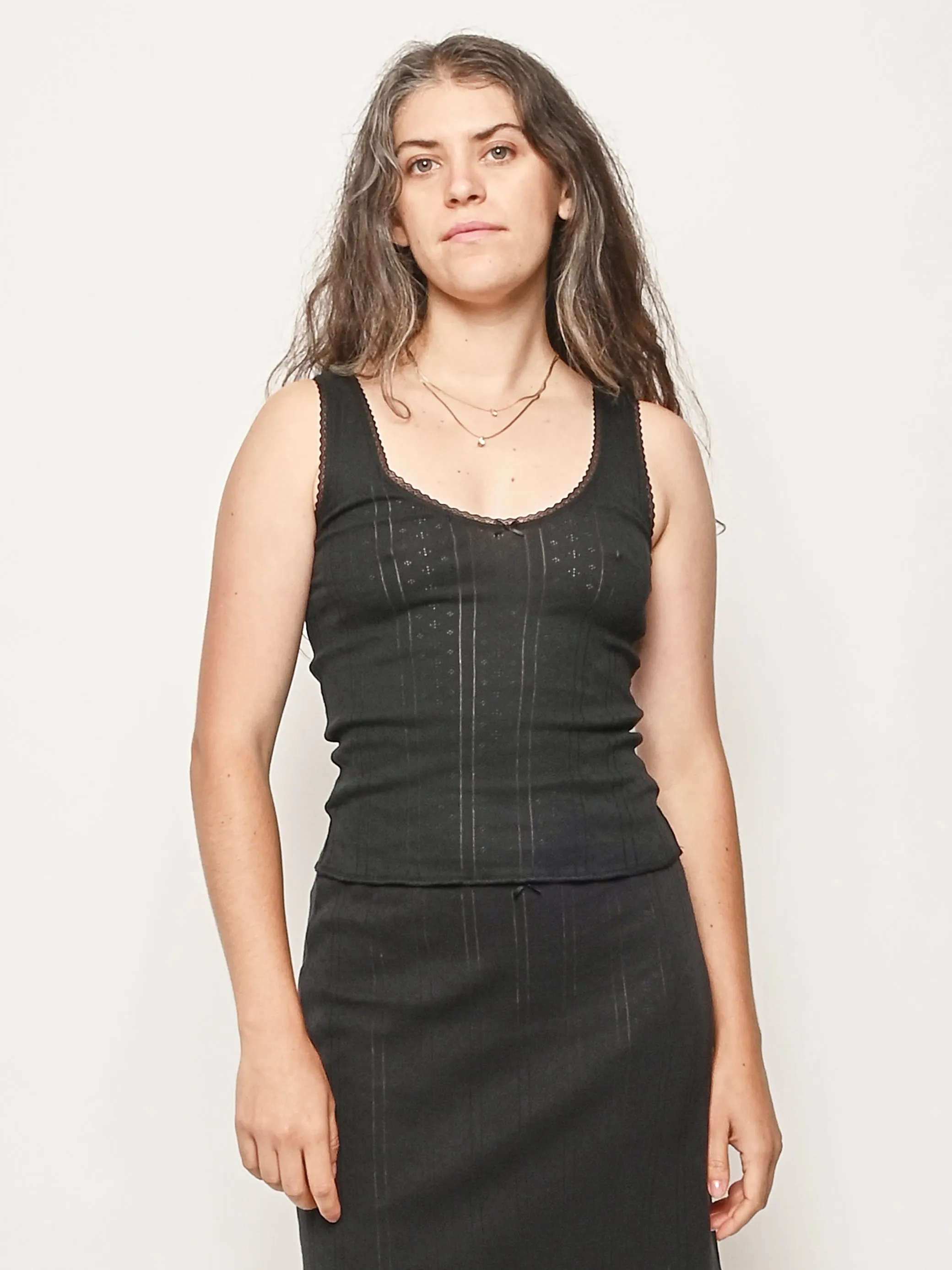 Black Pointelle The Scoop Tank sold by Frances May Houseline product image thumbnail 2