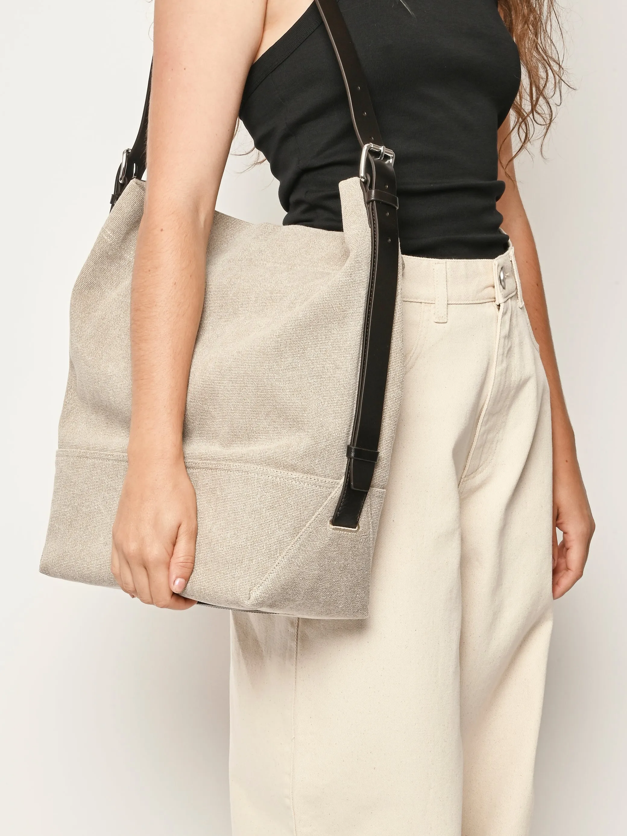 Dark Linen Belted Tote Bag sold by Frances May Houseline product image thumbnail 2