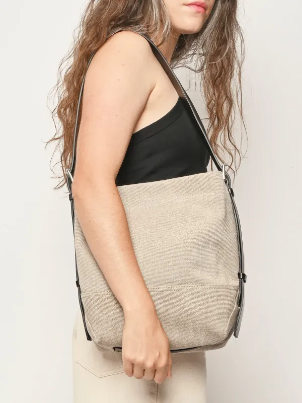 Small Dark Linen Belted Tote made by Lemaire