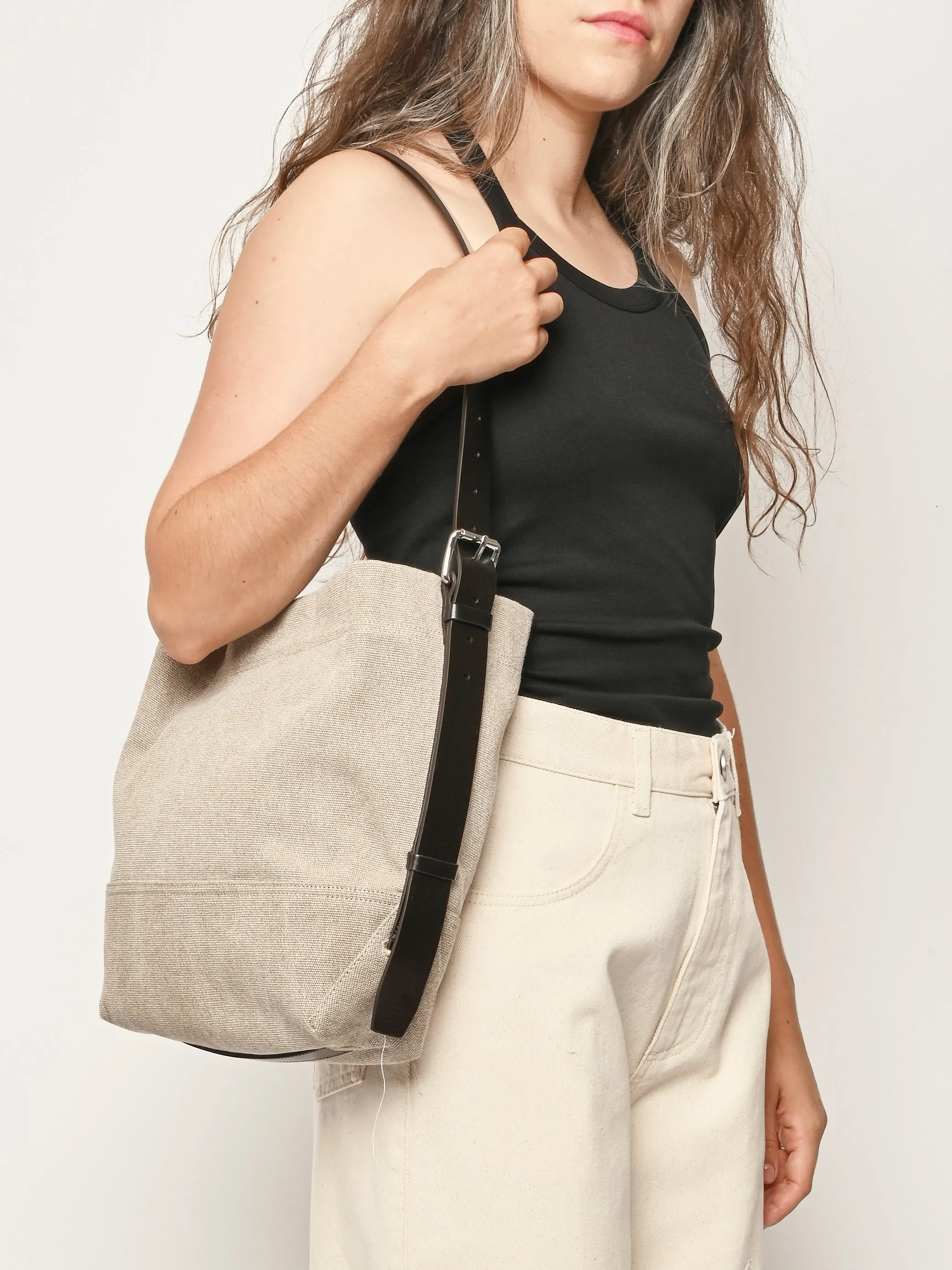 Small Dark Linen Belted Tote sold by Frances May Houseline product image thumbnail 2