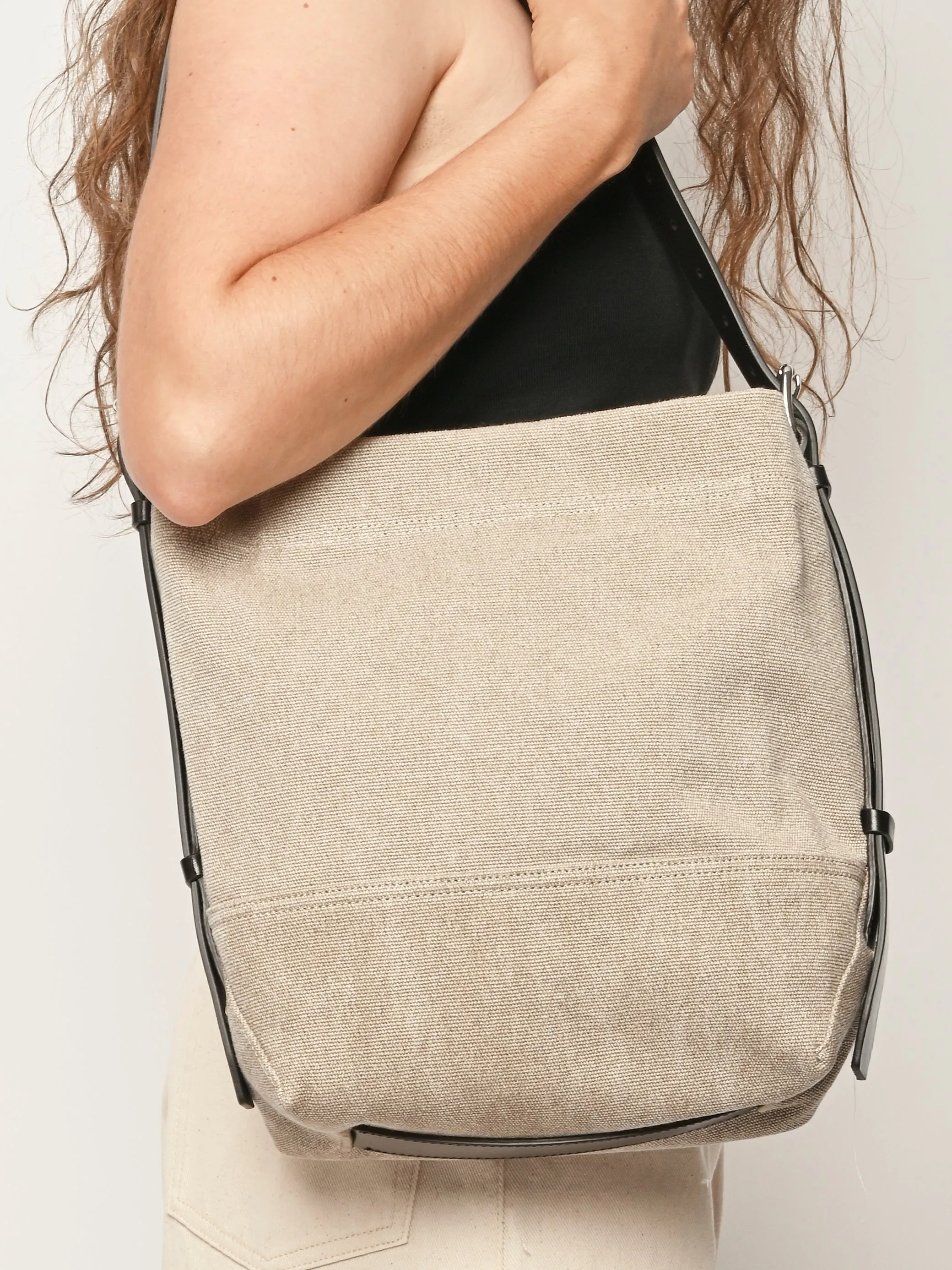 Small Dark Linen Belted Tote sold by Frances May Houseline product image thumbnail 4