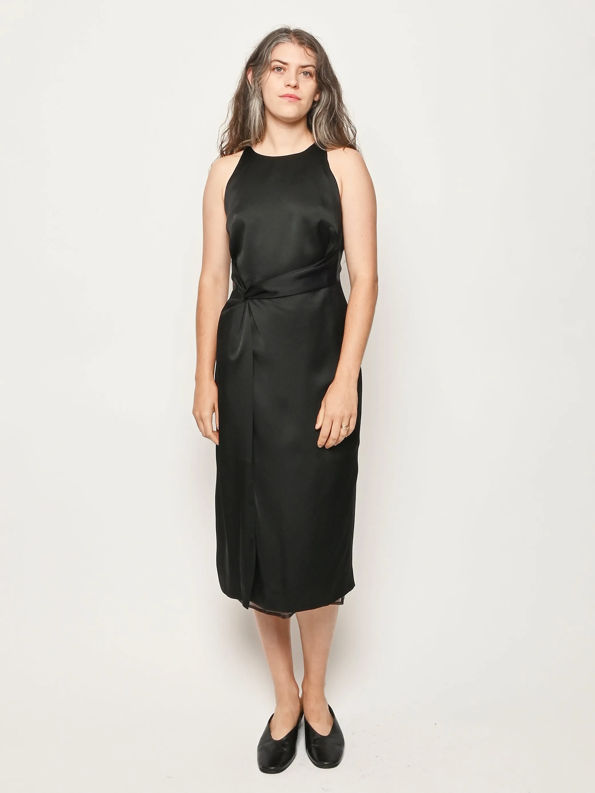 Black Sarong Halter Dress sold by Frances May Houseline