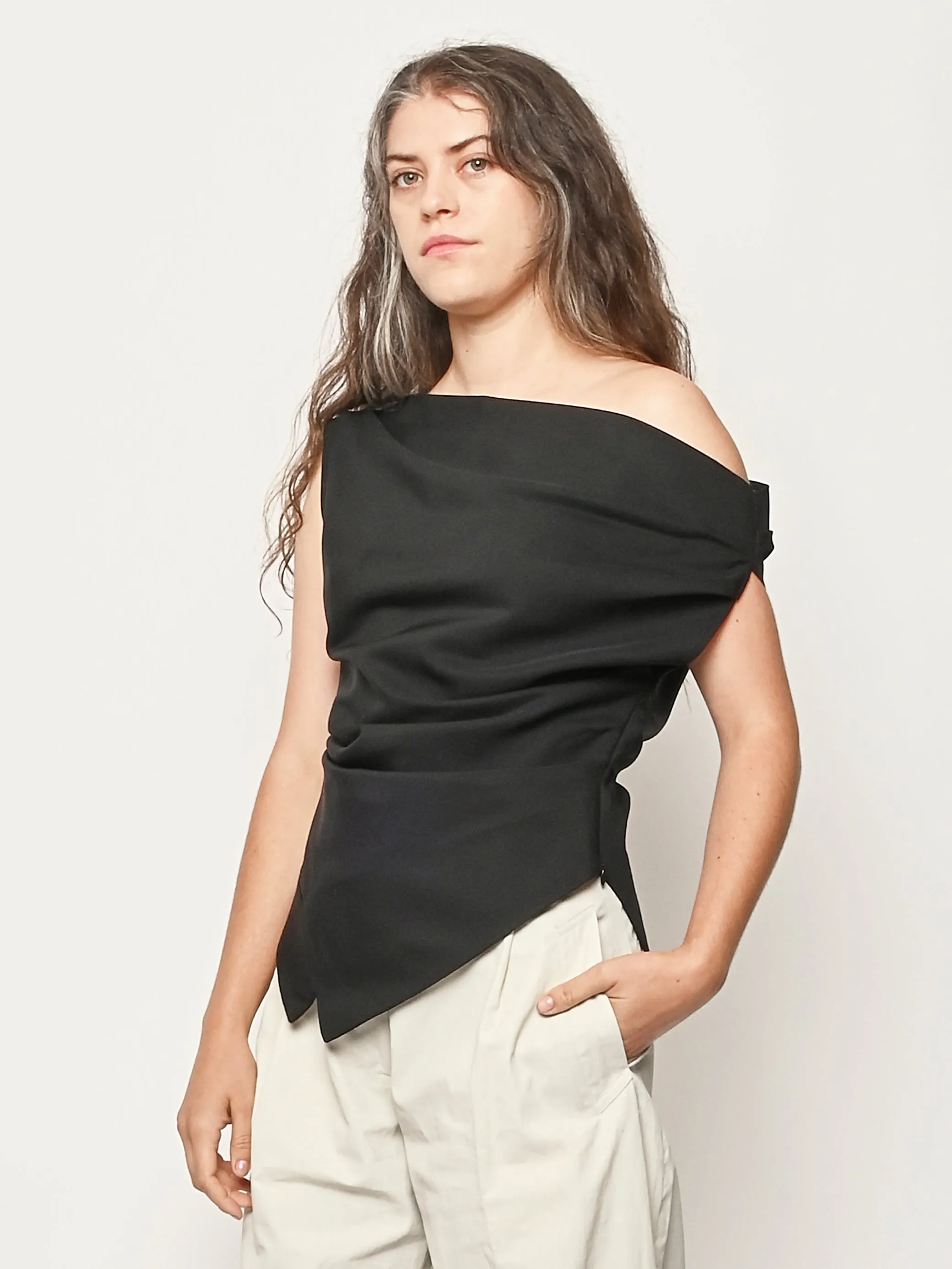 Black Off Shoulder Lapel Top sold by Frances May Houseline product image thumbnail 2