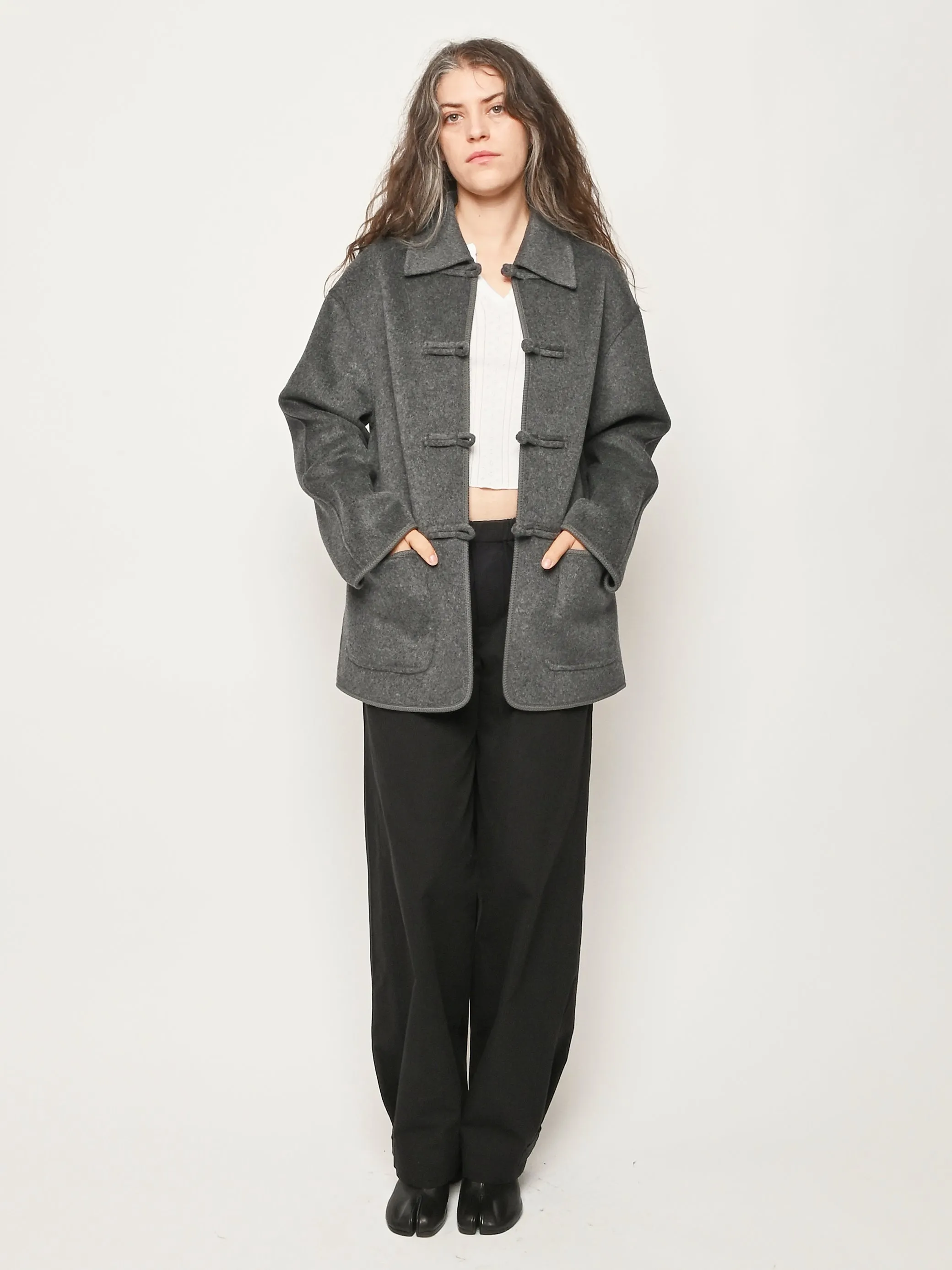 Dark Grey Melange Double-Faced Wool Pankou Closure Jacket sold by Frances May Houseline