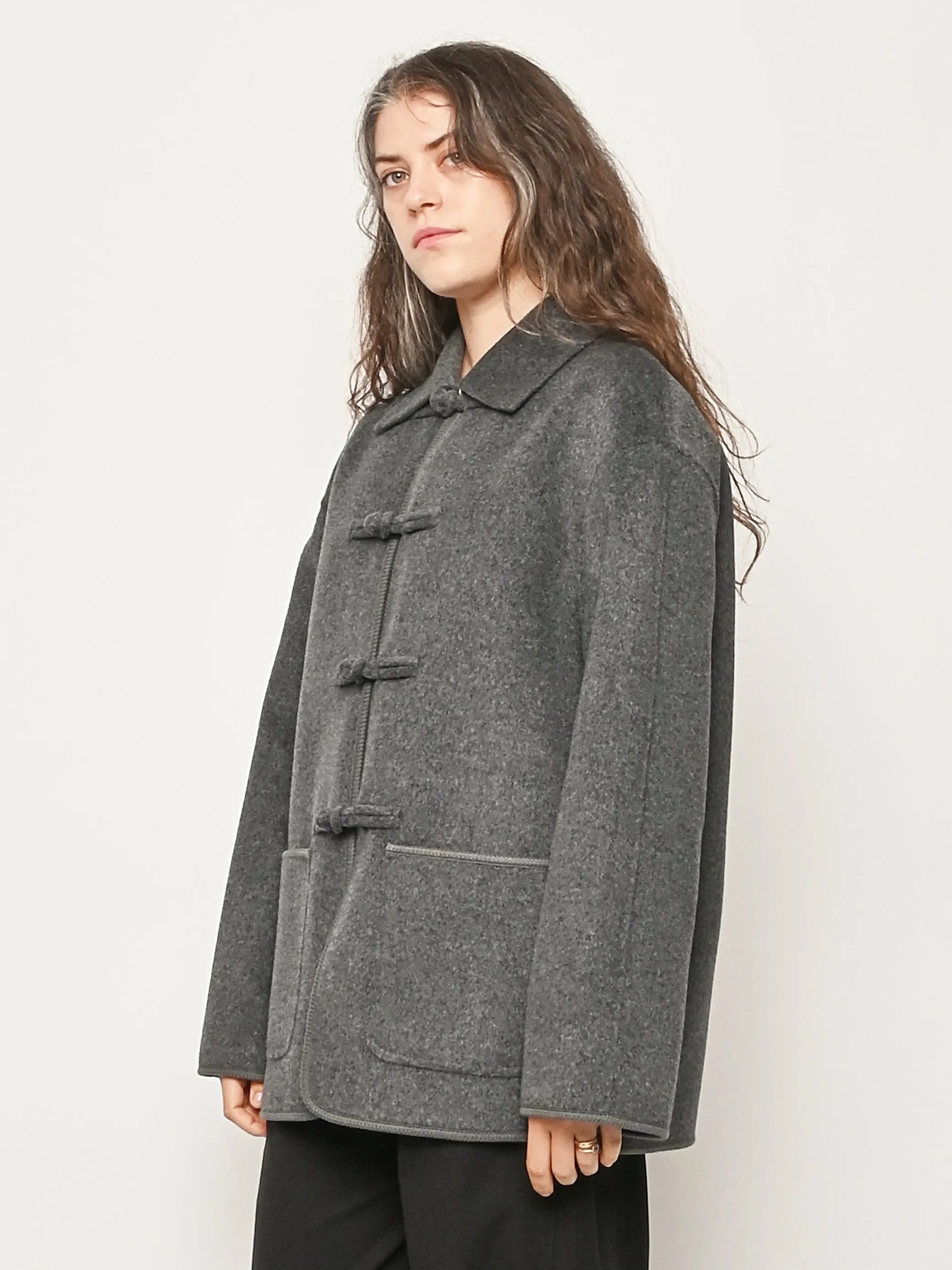 Dark Grey Melange Double-Faced Wool Pankou Closure Jacket sold by Frances May Houseline product image thumbnail 2