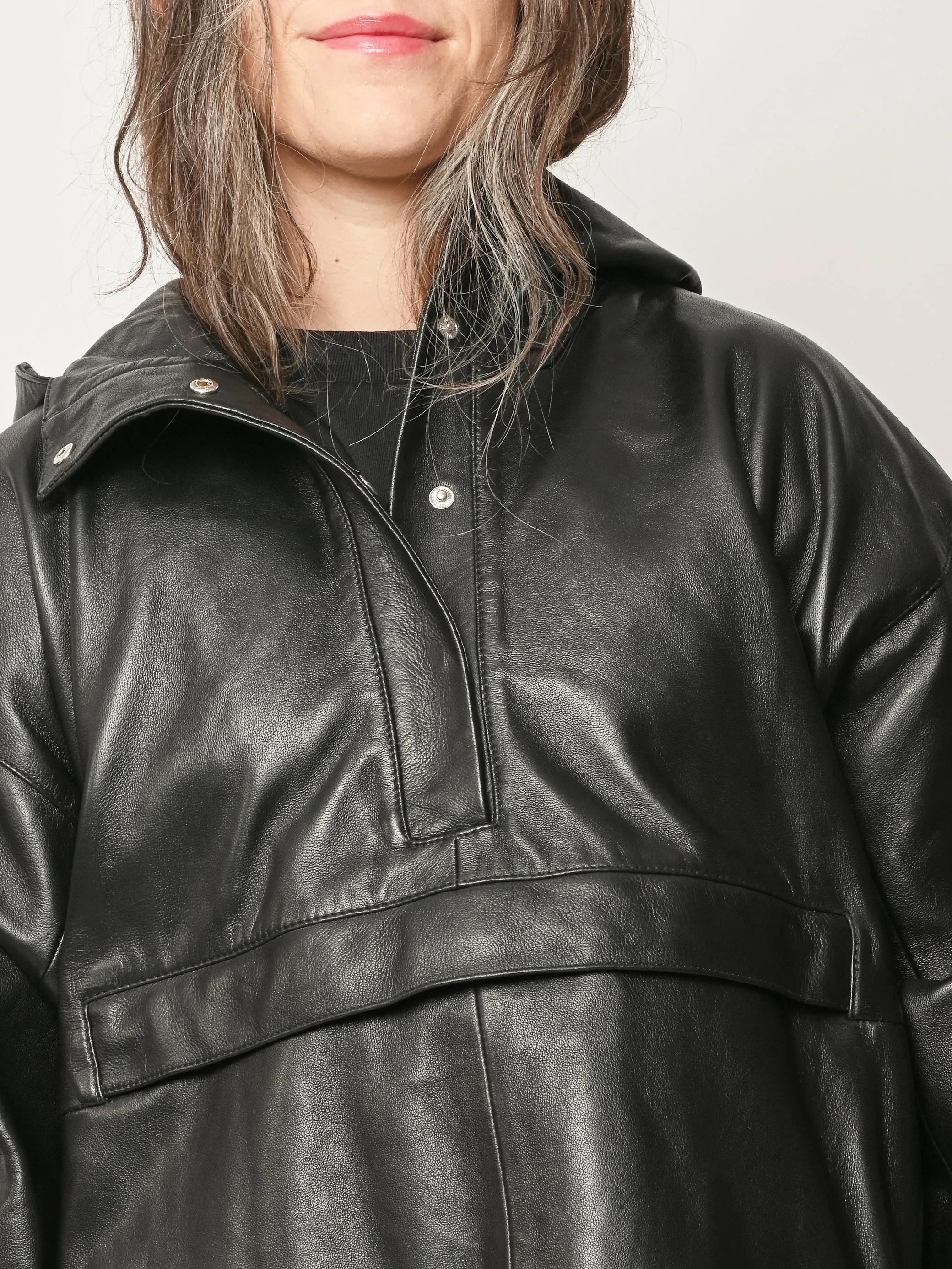 Black Leather Oversized Anorak sold by Frances May Houseline product image thumbnail 3