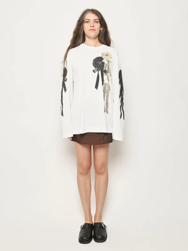 White Ribbon Rosette Print L/S T-Shirt made by Simone Rocha