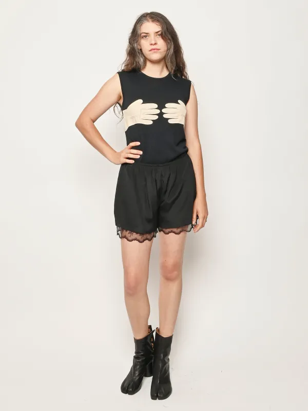 Black Lace Trim Negligee Shorts made by Simone Rocha
