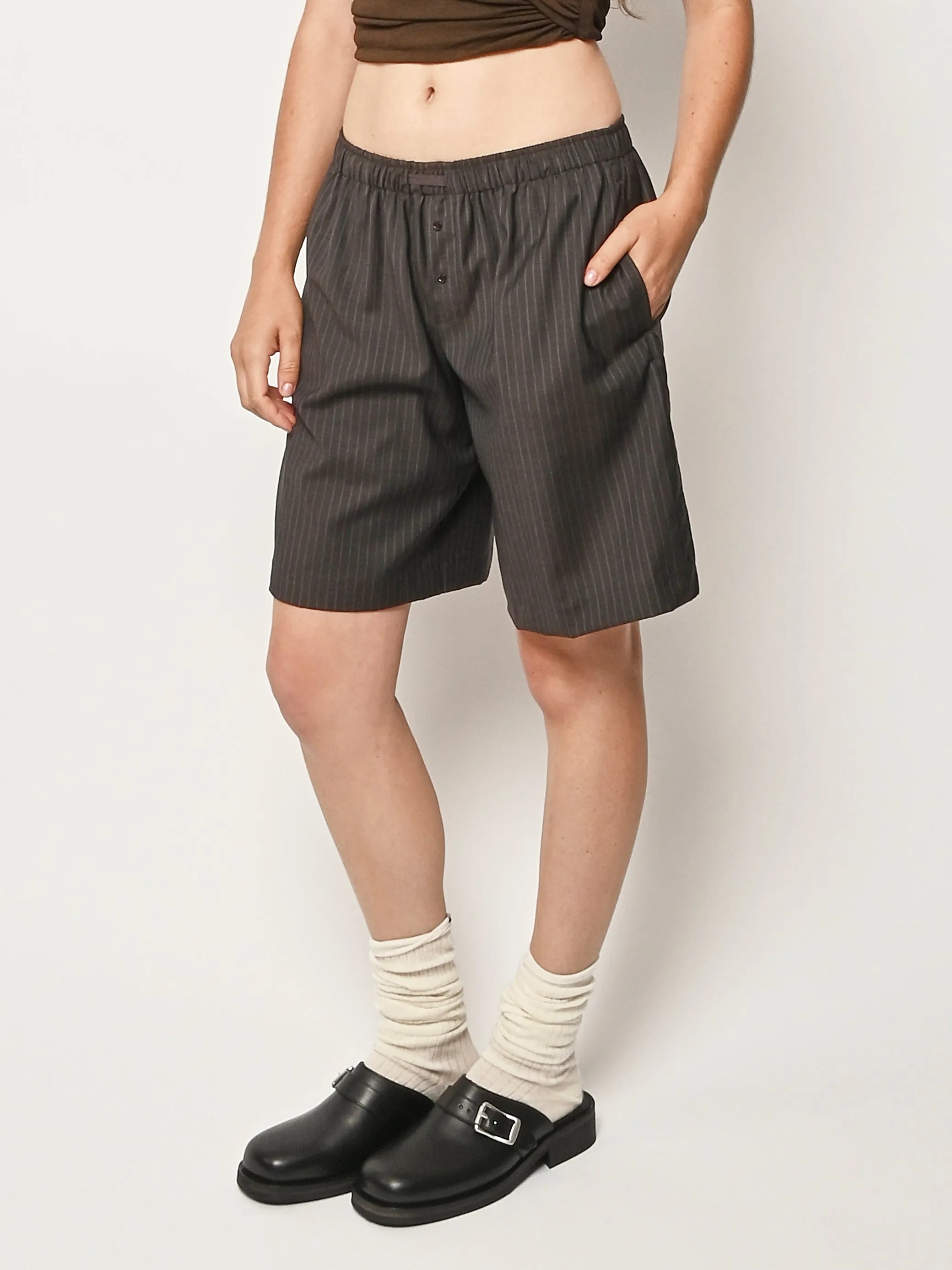 Charcoal Stripe Wool Boxer Short sold by Frances May Houseline product image thumbnail 2