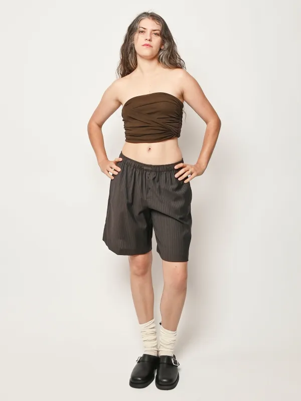 Charcoal Stripe Wool Boxer Short made by Deiji Studios