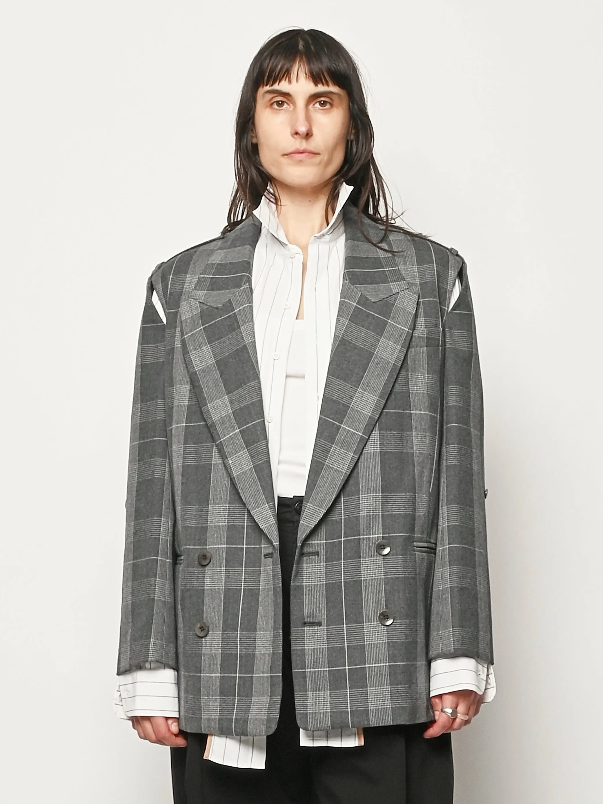 Grey Multi Papery Wool Plaid Easy Mens Blazer sold by Frances May Houseline product image thumbnail 2