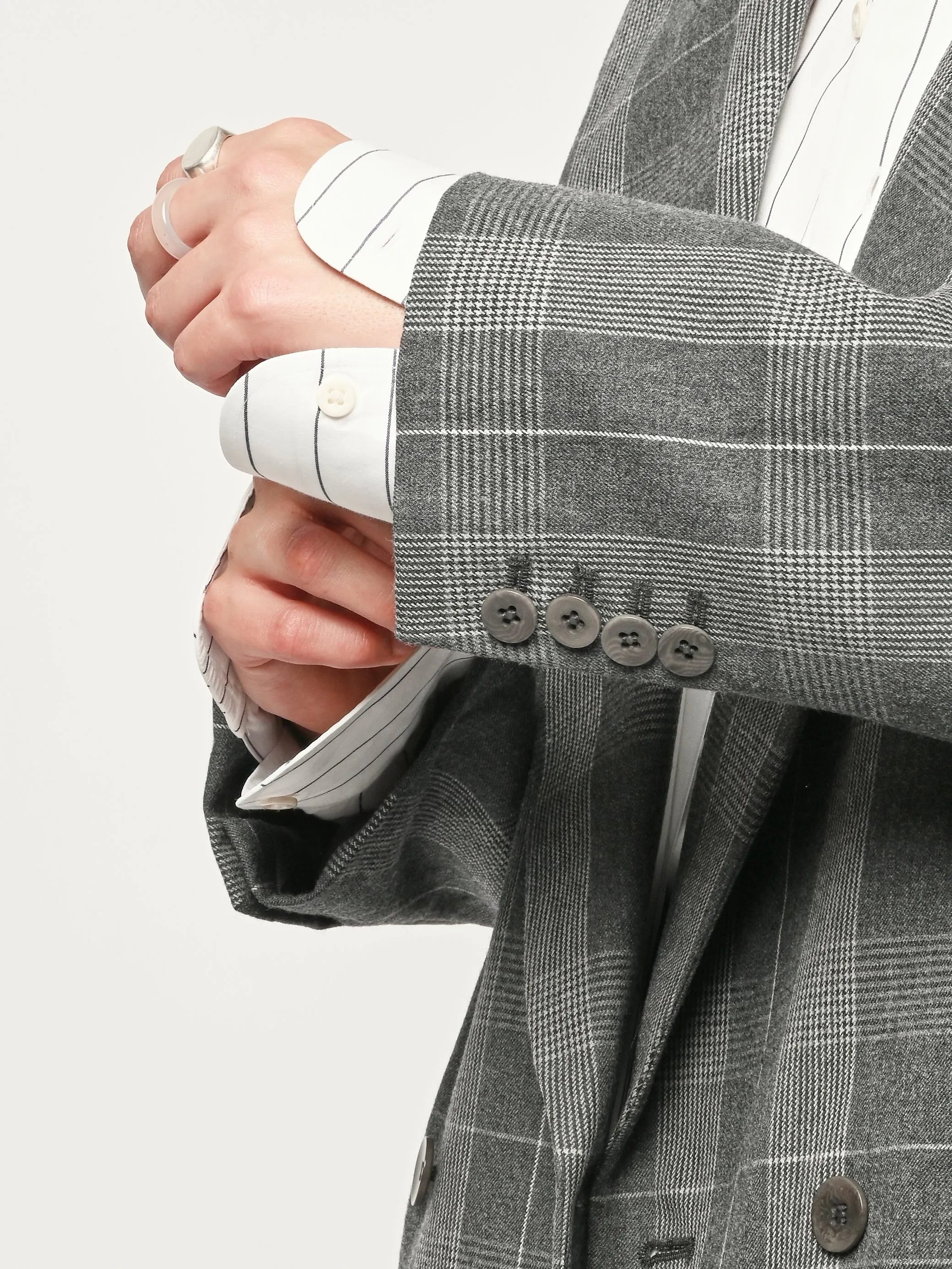 Grey Multi Papery Wool Plaid Easy Mens Blazer sold by Frances May Houseline product image thumbnail 5