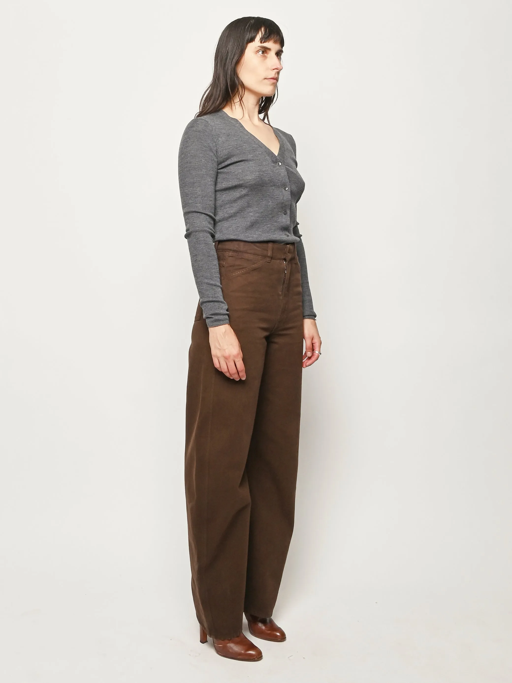 Charcoal Grey Feather Weight Ribbed Vneck Slim Cardigan sold by Frances May Houseline product image thumbnail 4