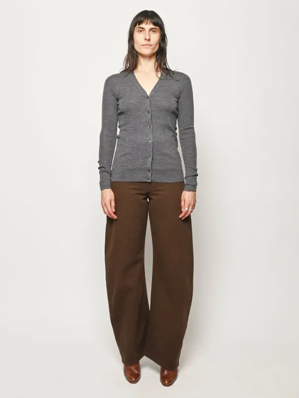 Charcoal Grey Feather Weight Ribbed Vneck Slim Cardigan made by Tibi