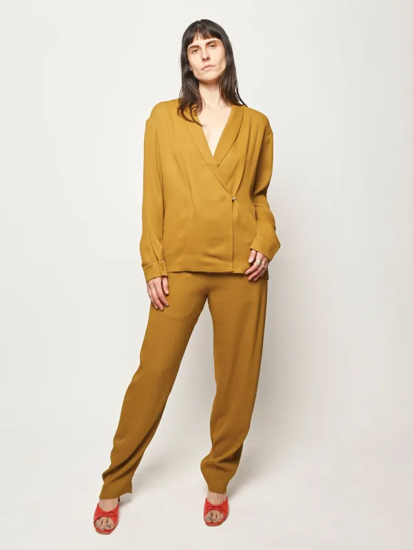 Mustard Eco Acetate Viscose Wrap Shirt Jacket made by Tibi