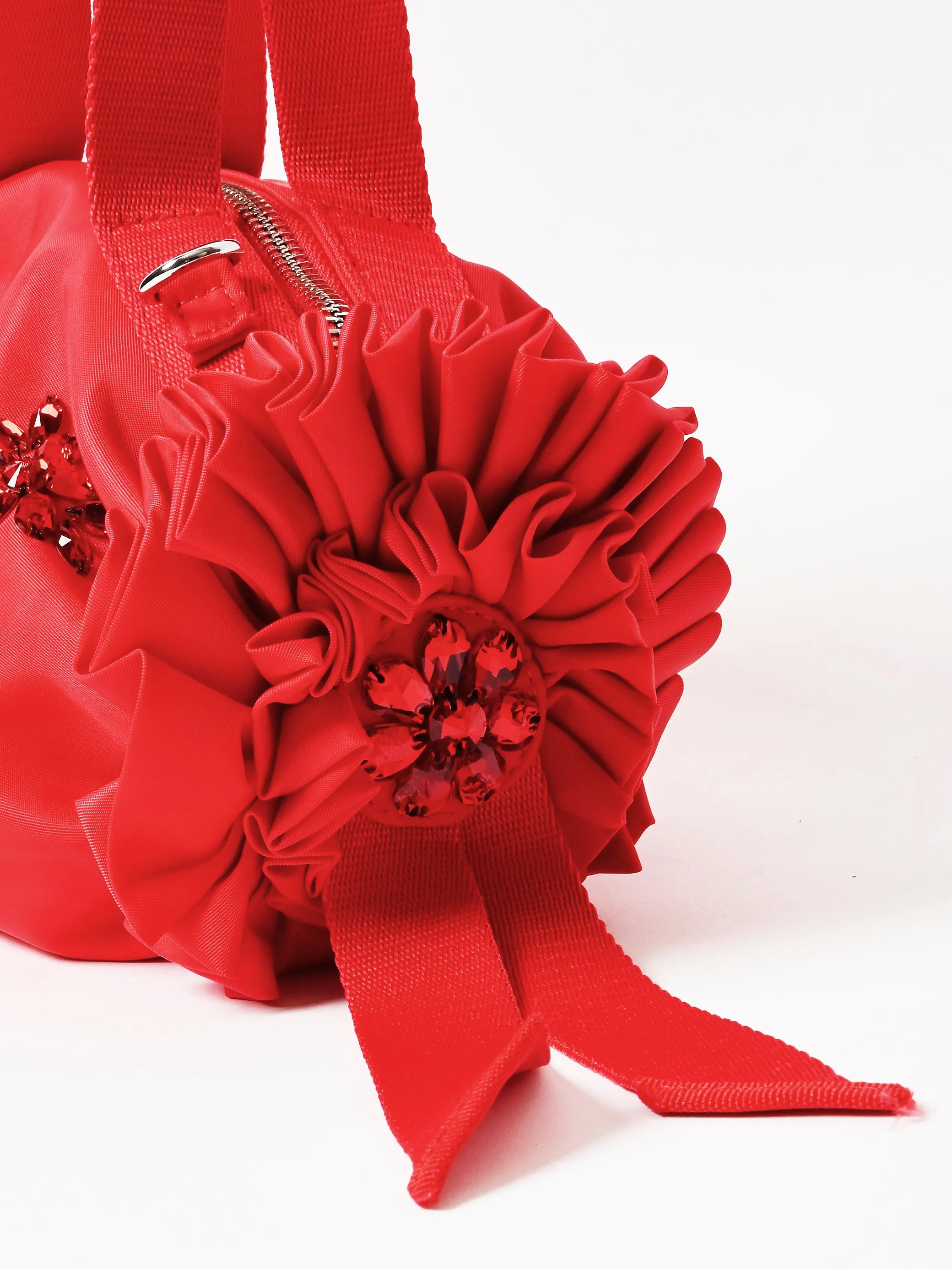 Red Mini Double Ribbon Rosette Bag W/Turbo Emb sold by Frances May Houseline