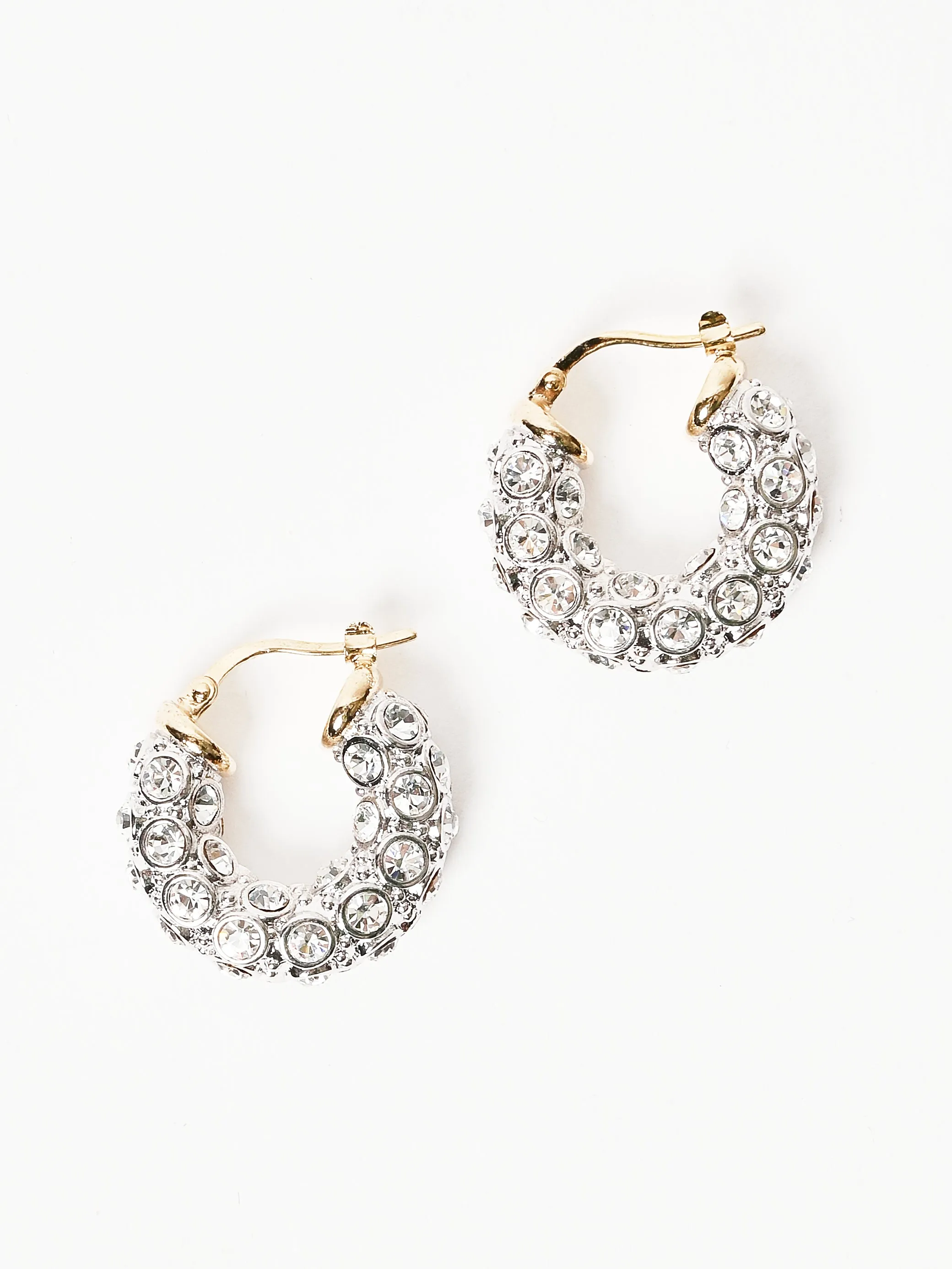 Rhodium/Gold/Crystal Rhinestone Hoop Earrings sold by Frances May Houseline product image thumbnail 2