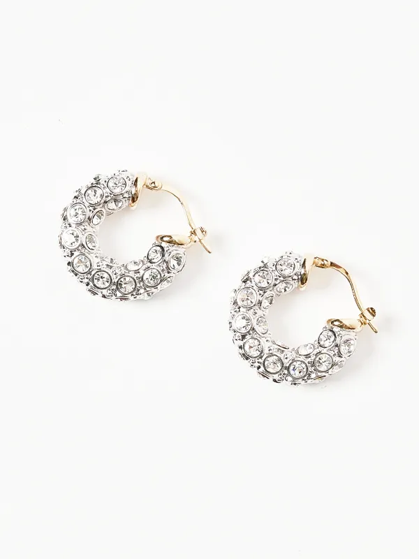 Rhodium/Gold/Crystal Rhinestone Hoop Earrings made by Simone Rocha