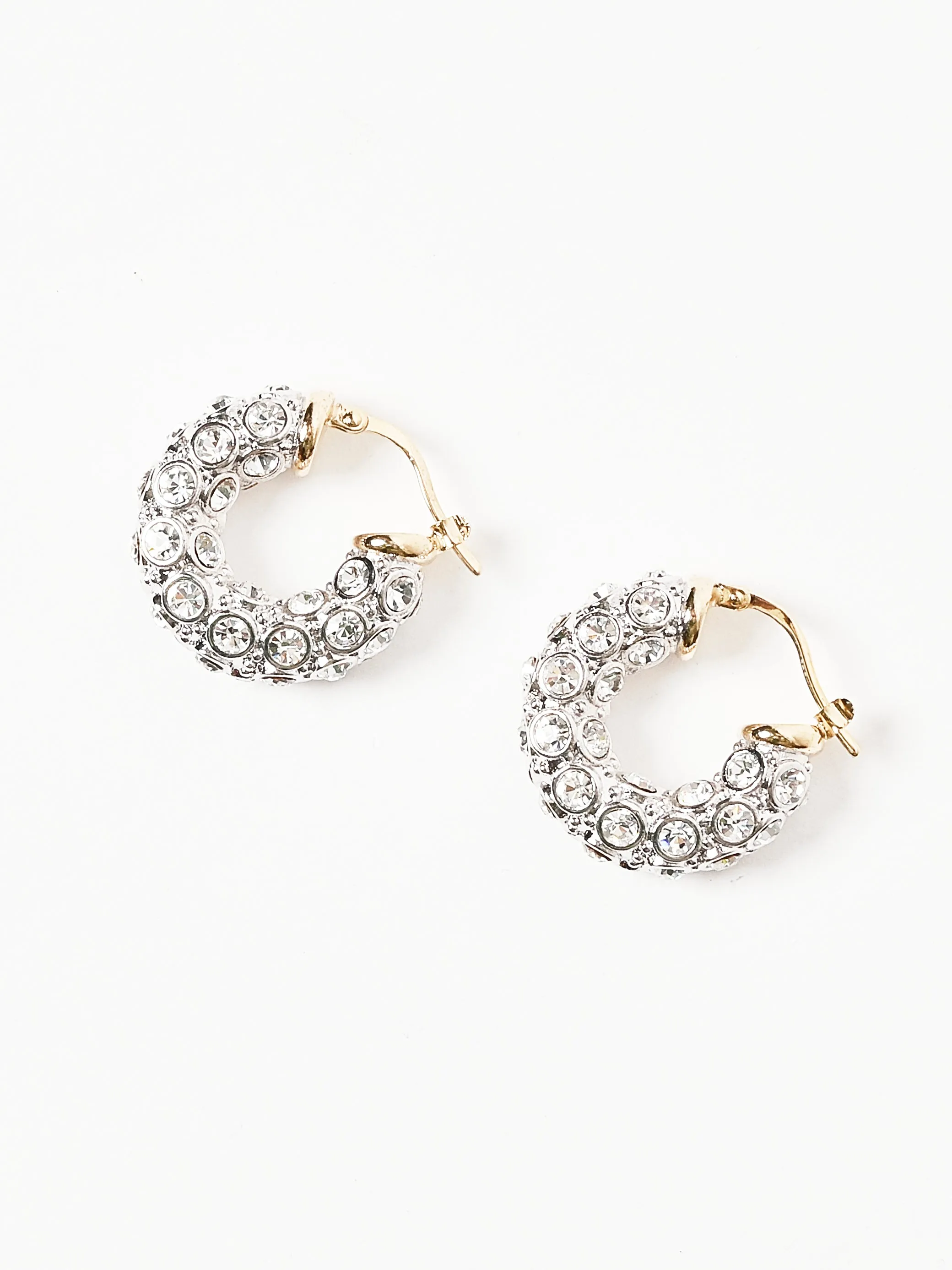 Rhodium/Gold/Crystal Rhinestone Hoop Earrings sold by Frances May Houseline