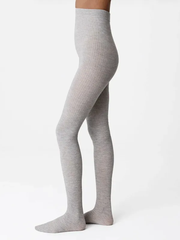 Beige Melange Diana Rib Wool Tights made by SWEDISH STOCKINGS