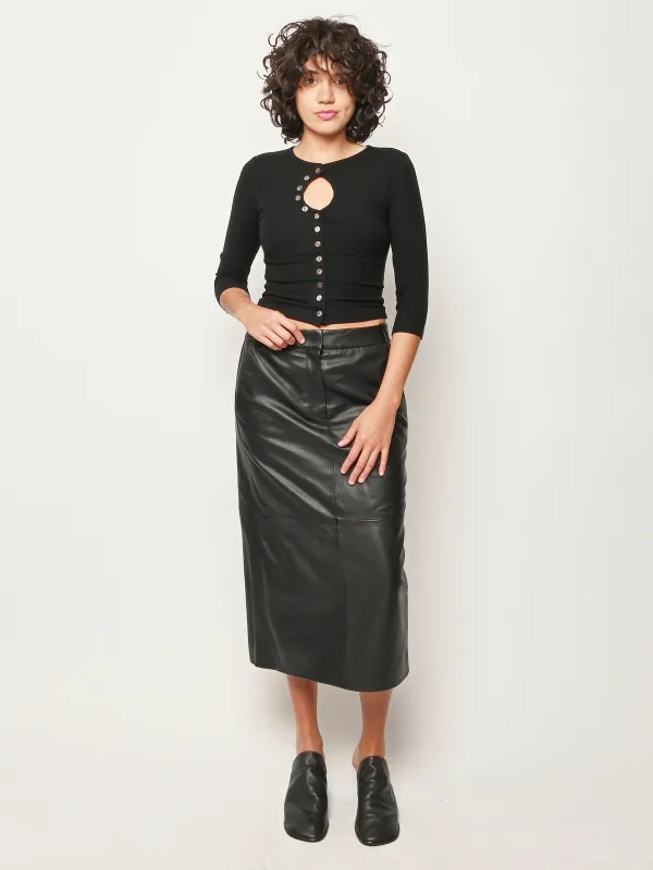 Black Unbuttoned Rib L/S Top made by Fashion Brand Company