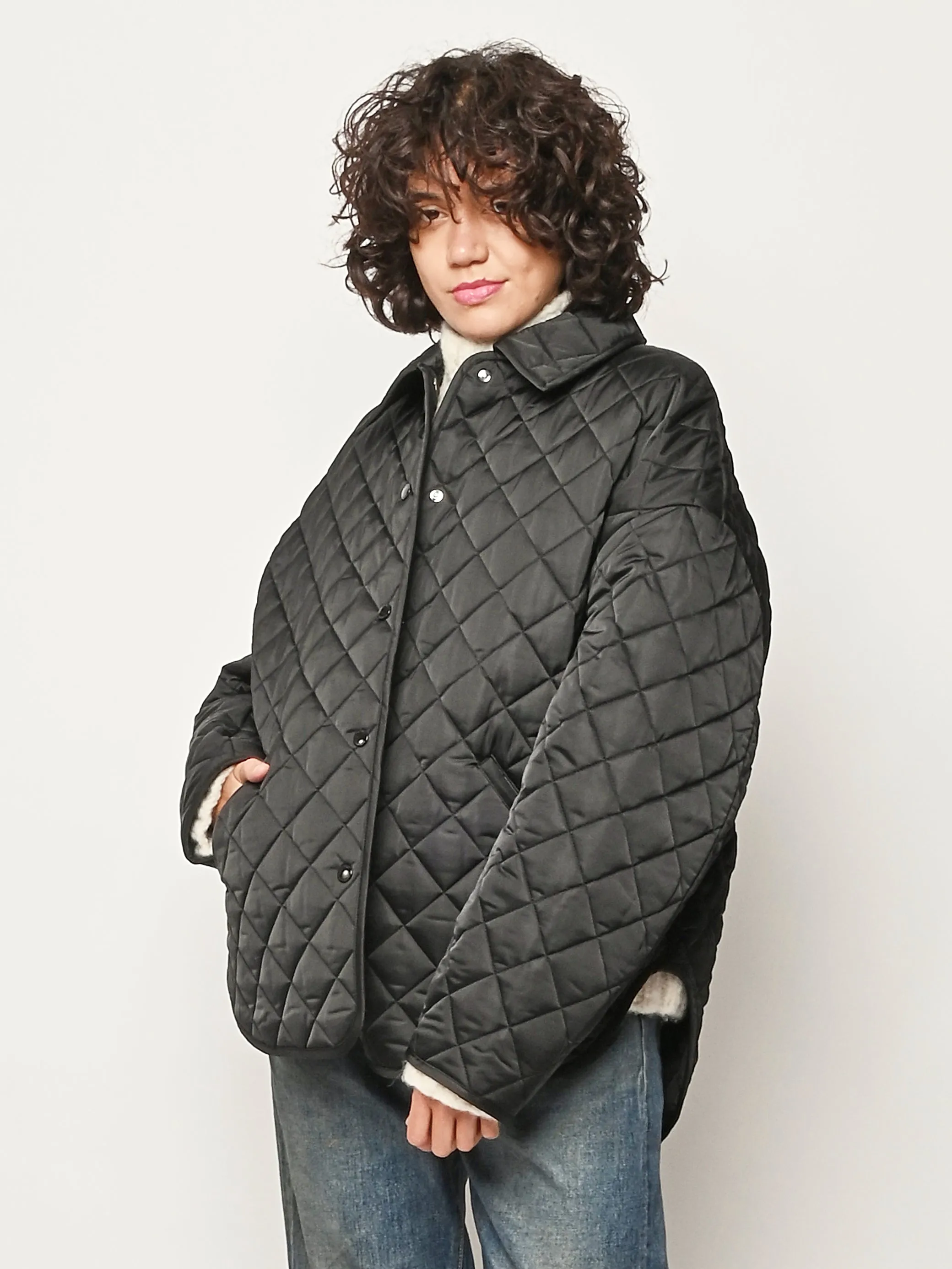 Black Collared Quilted Jacket sold by Frances May Houseline product image thumbnail 2