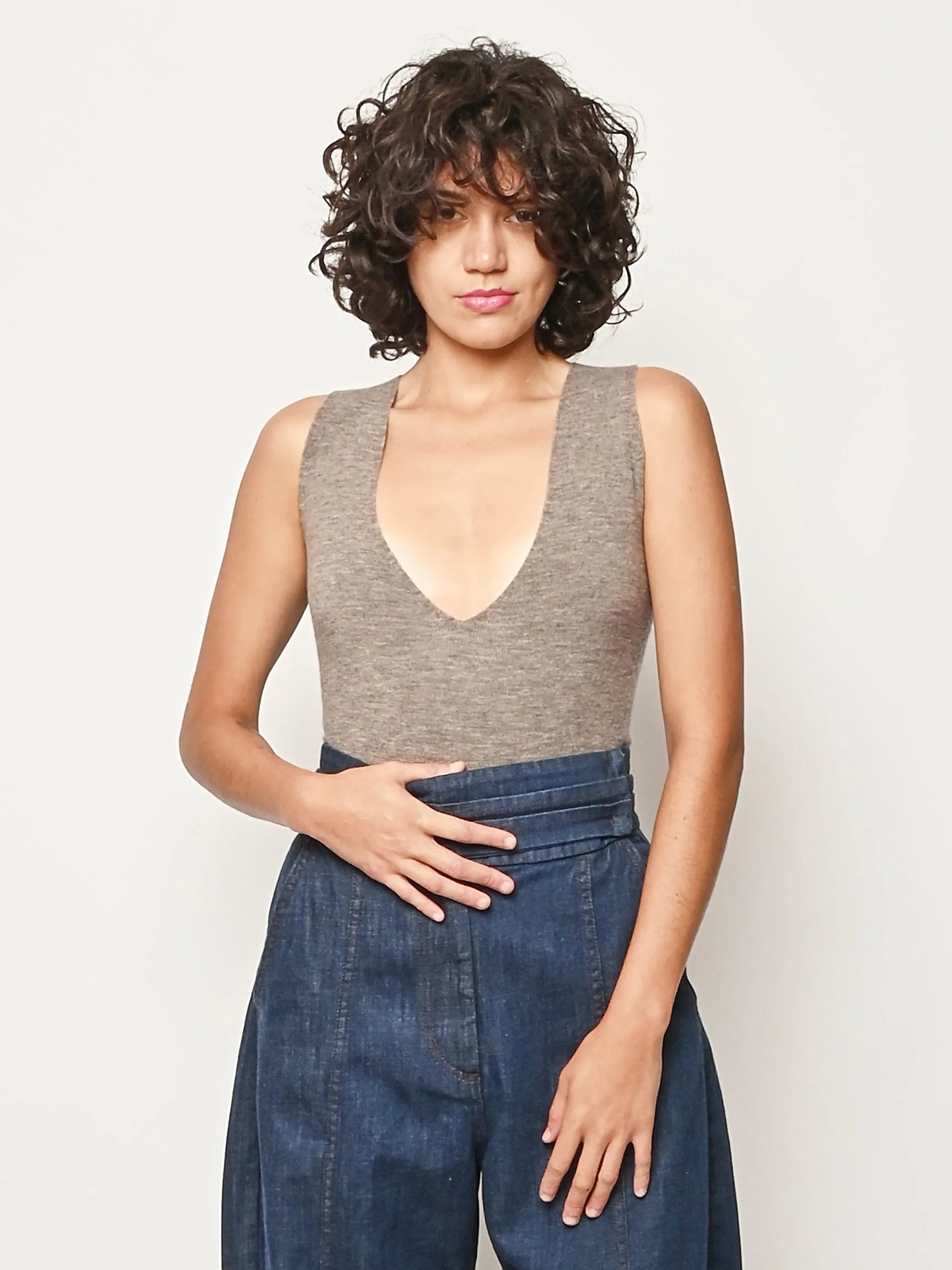 Grey Melange Low V Bodysuit sold by Frances May Houseline product image thumbnail 2