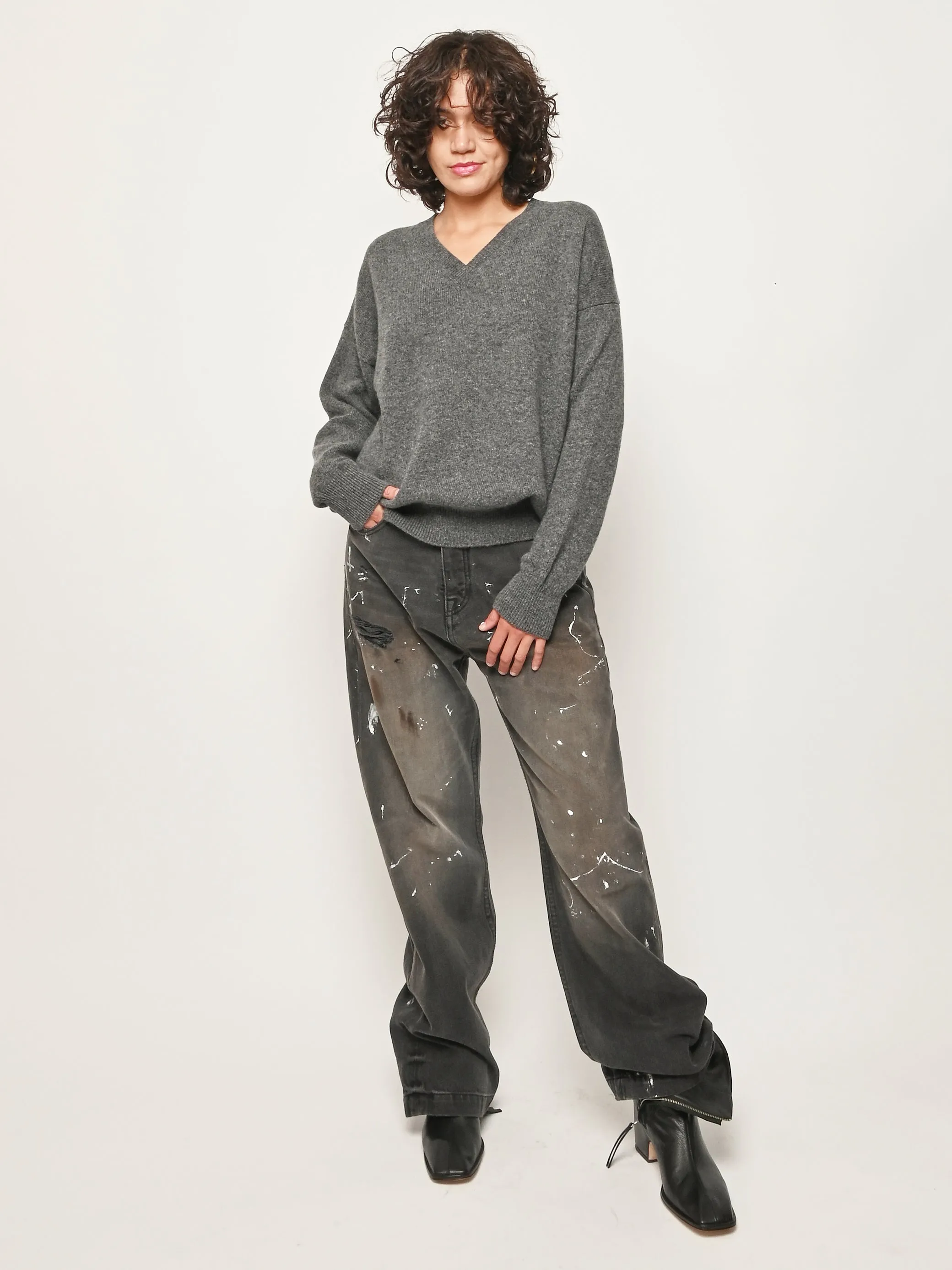Derby Grey Innes Slouch V-Neck sold by Frances May Houseline